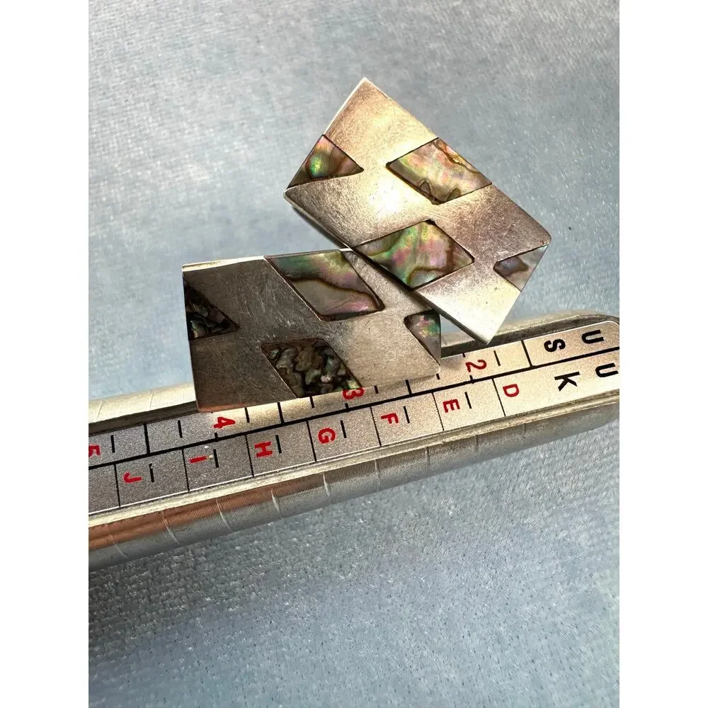 Vintage Taxco Mexico Sterling Silver 925 Abalone Shell Inlay Modernist Cufflinks